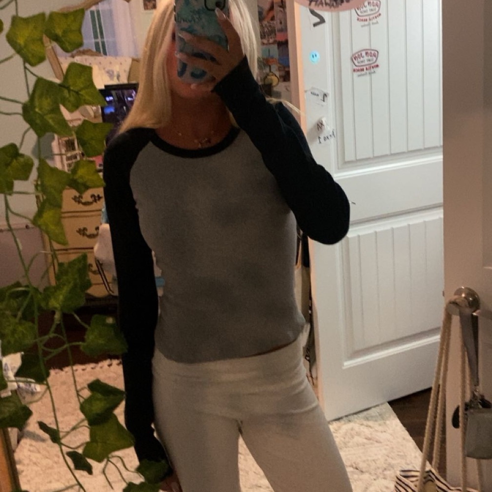 Gray and Black Long Sleeve brandy Top